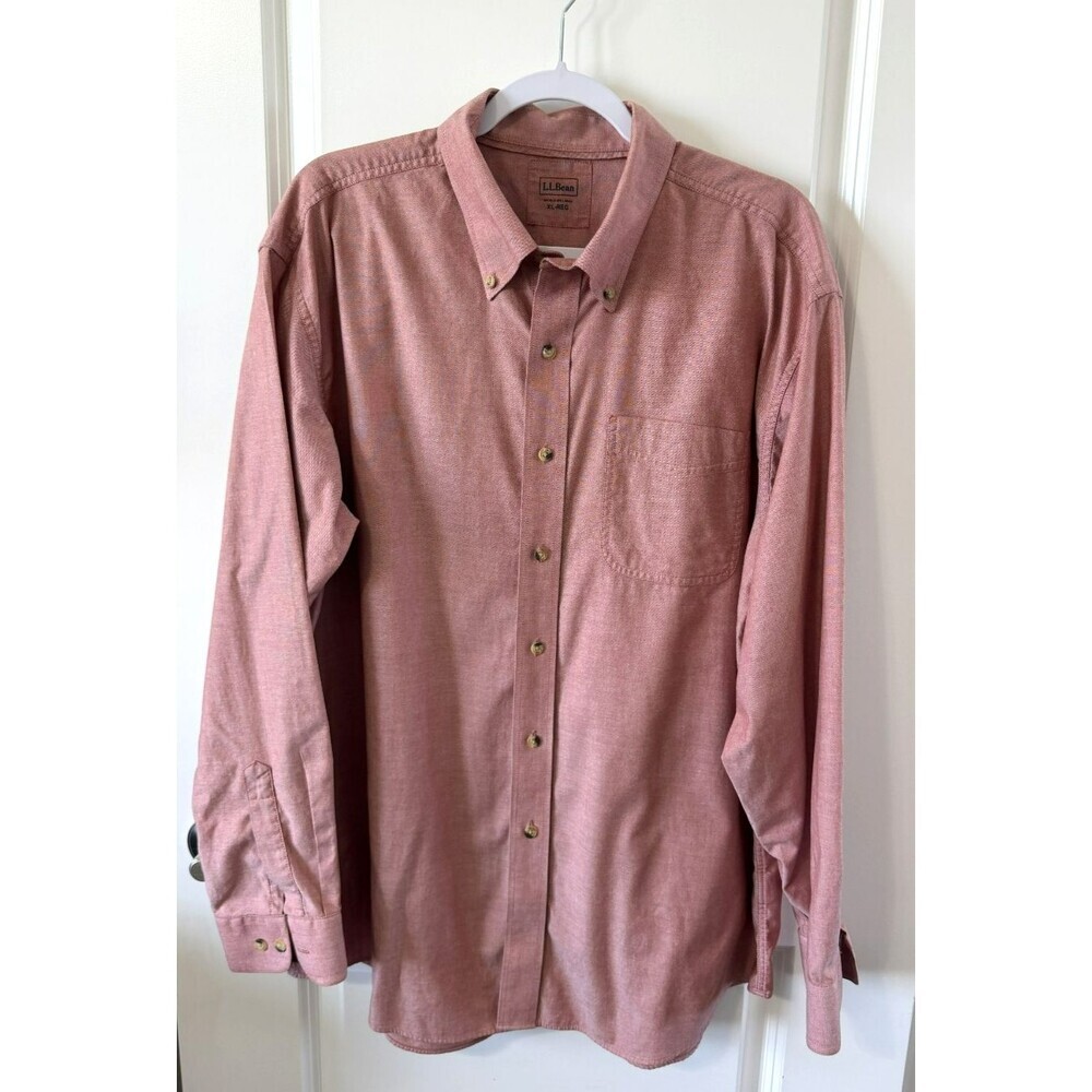 LL Bean Mens XL Reg Red Chambray Button Down Shirt preppy